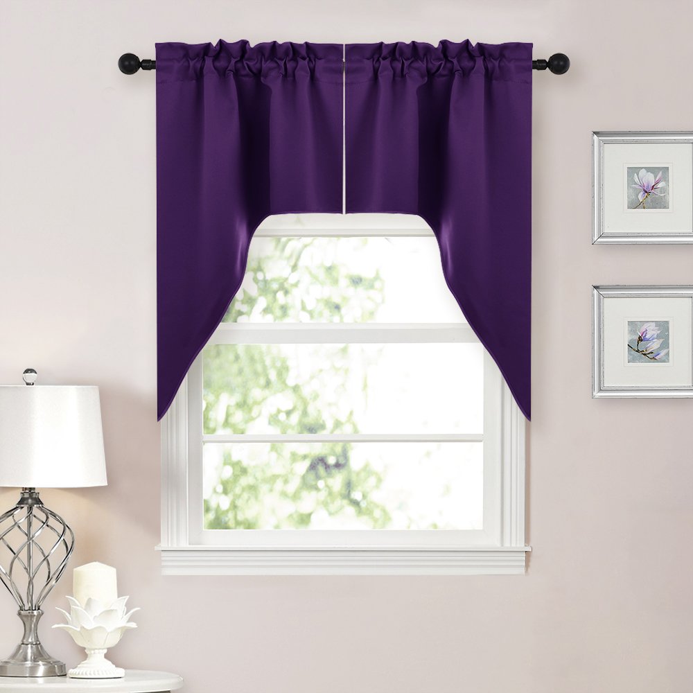 NICETOWN Burgundy Swag Curtains for Kitchen Over Sink 36 x 63 inches Long