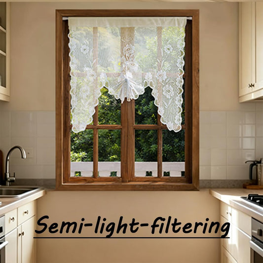 Jayla Beige Semi-Sheer Floral Lace Curtain Swag for Kitchen Half Window Bathroom Decoration Rod Pocket,39 x 39 Inch, 1 Panel