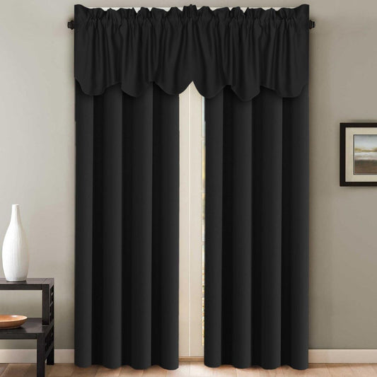 H.VERSAILTEX 2 Panels Blackout Curtain Valances for Kitchen Windows/Living Room/Bathroom Privacy Protection Rod Pocket Decoration Scalloped Window Valance Curtains, 52" W x 18" L, Black