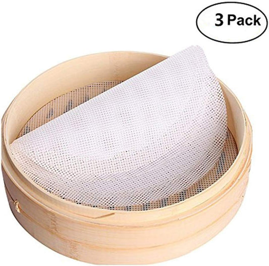 INCHANT Silicone Steamer Mesh Mats, Reusable Non-Stick Round Steamer Pad, Steamed Buns Baking Pastry Mat, 40cm in Diameter, Set of 3