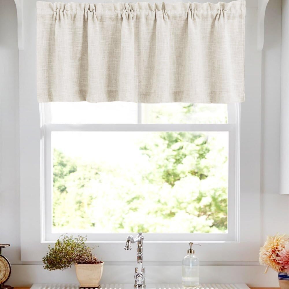 jinchan Linen Kitchen Valance with Lined Floral Valance Curtain 16 Inch Farmhouse Red Peony Flower Printed Curtain for Windows Living Room French Retro Patterned Rod Pocket 1 Panel Red on Beige