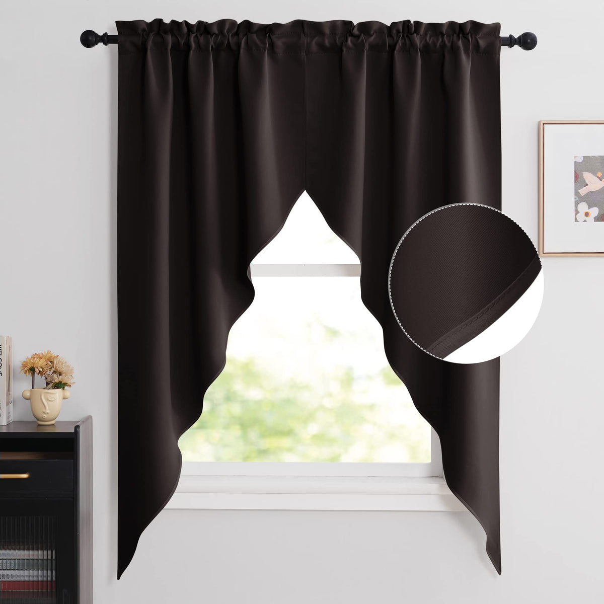 NICETOWN Burgundy Swag Curtains for Kitchen Over Sink 36 x 63 inches Long