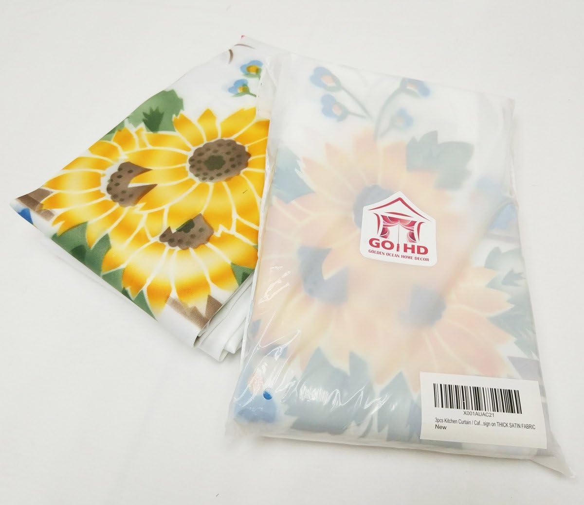 GOHD 3pcs Farmhouse Kitchen Cafe Curtain Set Air Brushed by Hand of Sunflower and Butterfly Design on Thick Satin Fabric (Swag and 36 inches Tiers Set)