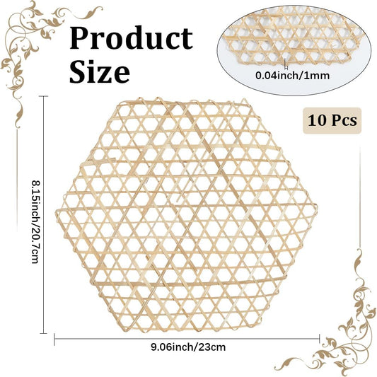 CRASPIRE 10Pcs Bamboo Food Mat Food Steamer Liner Hexagon Shaped Light Khaki Weaving Net Mesh Reusable Hot Pads Non Stick Placemats for Steaming Dumplings Fish Dish Home Table Display Accessory