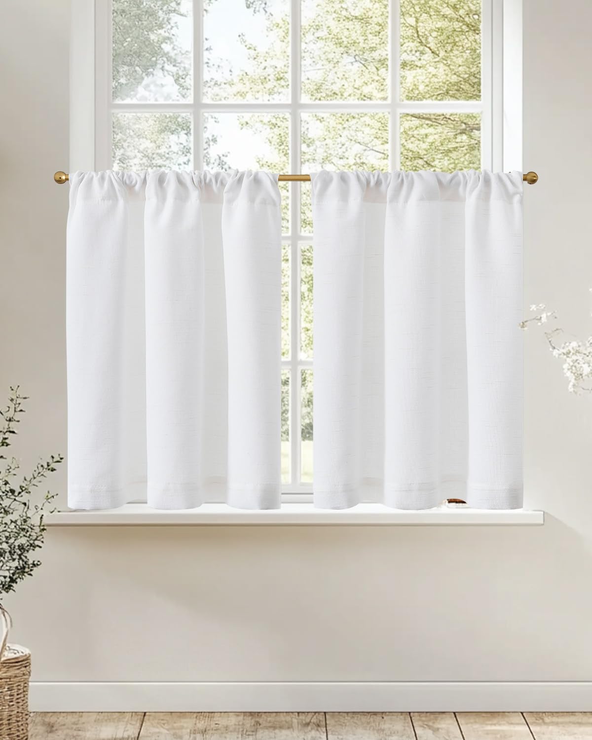 jinchan Linen Pinch Pleated Back Tab Tier Curtains, 26x24, Natural