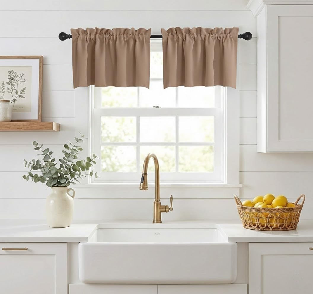 NICETOWN Burgundy Swag Curtains for Kitchen Over Sink 36 x 63 inches Long