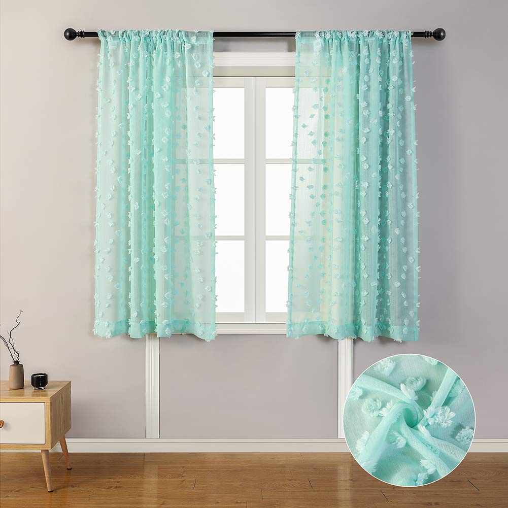 MYSKY HOME White Sheer Curtains 36 inch Length for Small Window,2 Panels
