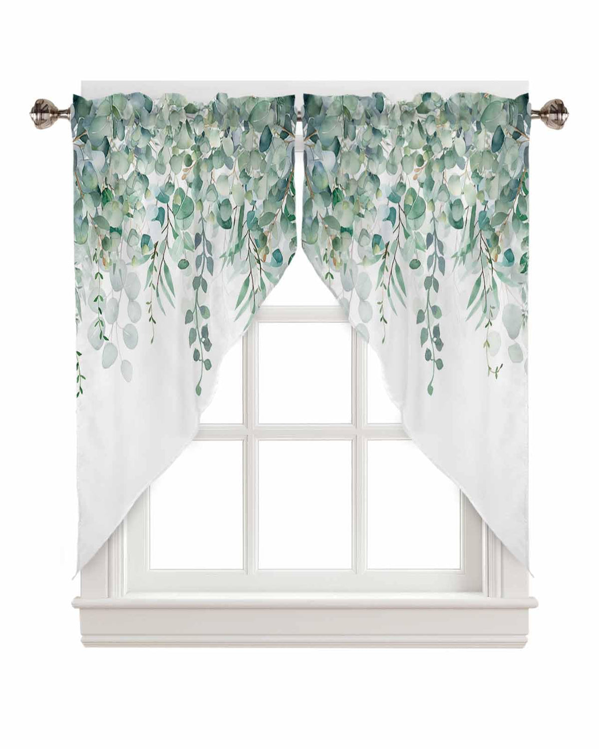 Sage Green Eucalyptus Leaves Swag Curtains 1 Pair, 28x36 in