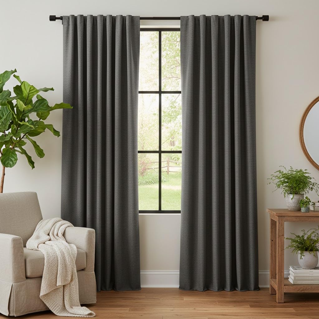 RYB HOME 45 Inch Long Natural Beige 100% Blackout Short Curtains