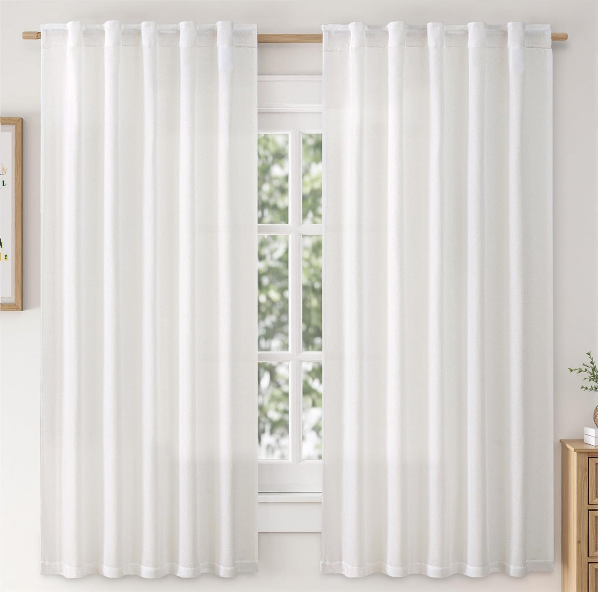 MIULEE 36 Inch Linen Textured Sheer Cafe Curtains Kitchen Window Tan Beige