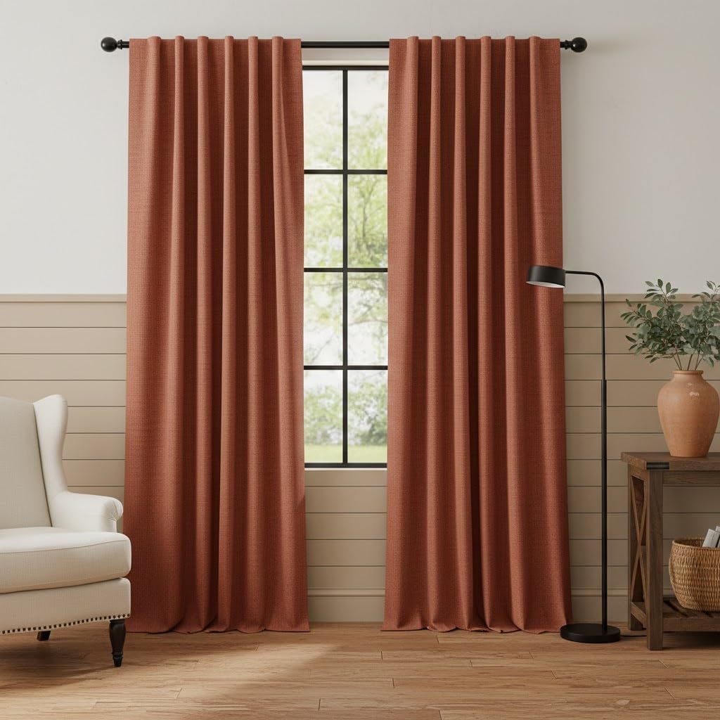 RYB HOME 45 Inch Long Natural Beige 100% Blackout Short Curtains