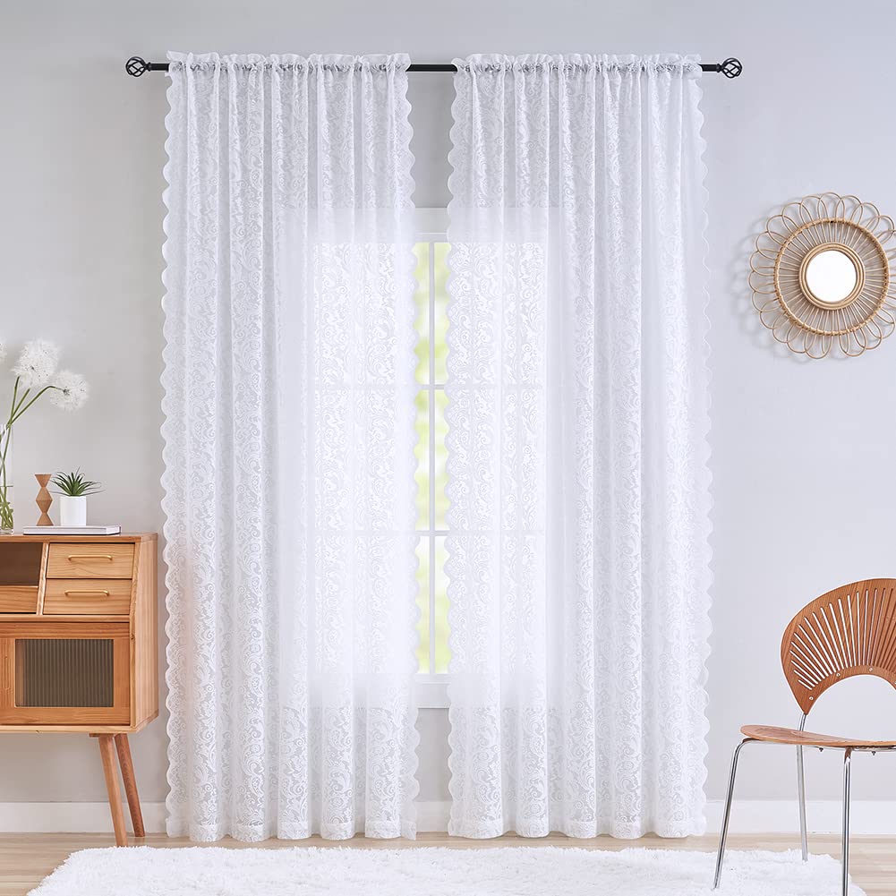 ALIGOGO Short White Lace Kitchen Curtains 36 Length 2 Panels W26 x L36 Inch