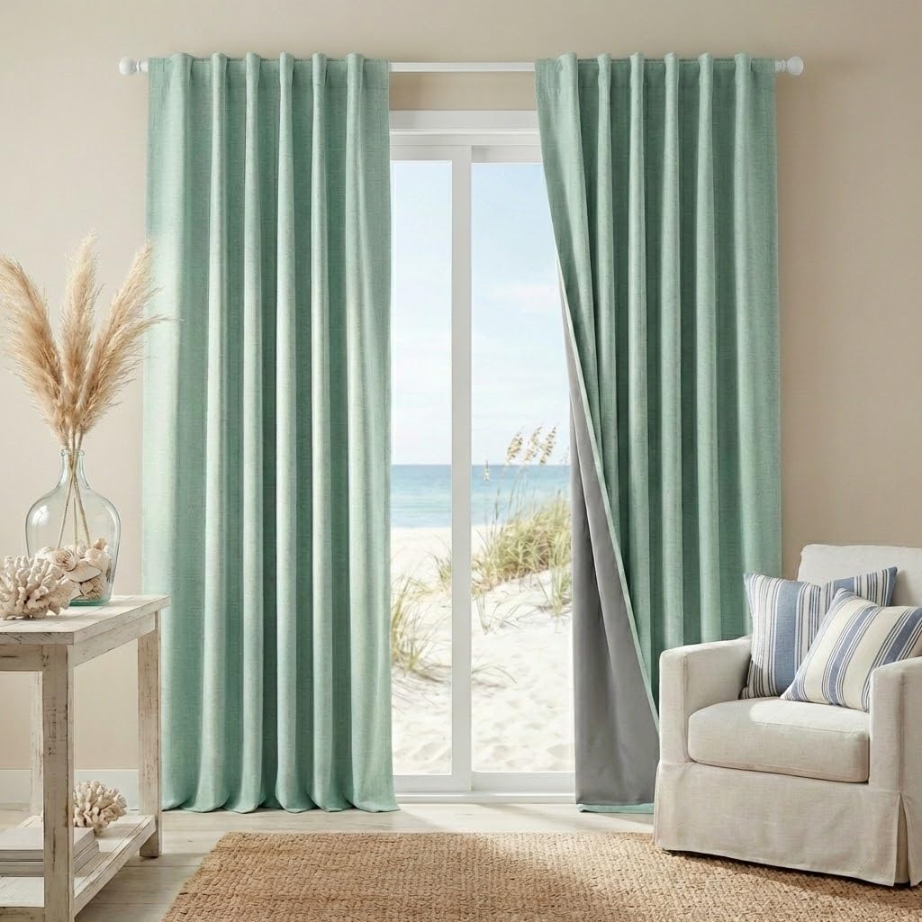 RYB HOME 45 Inch Long Natural Beige 100% Blackout Short Curtains