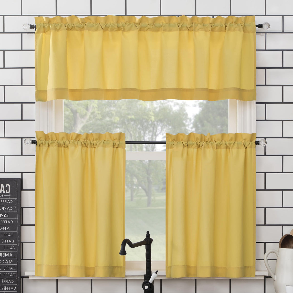 No. 918 Martine Microfiber Semi-Sheer Rod Pocket Kitchen Curtain Valance and Tiers Set, 54" x 36", Red