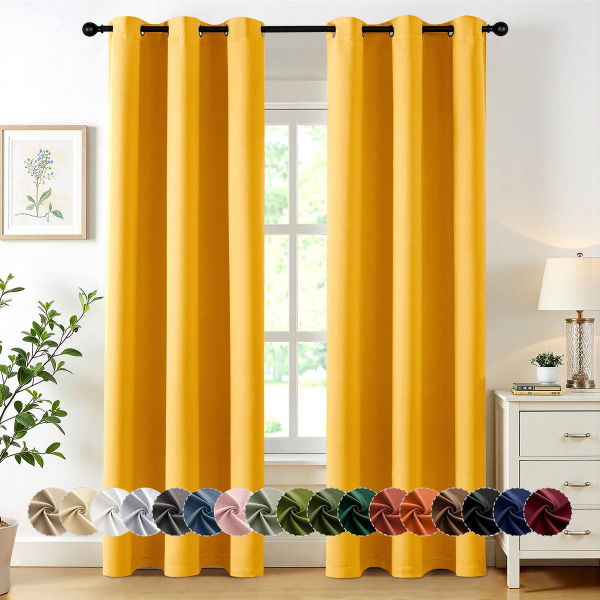 MIULEE Blackout Curtains for Bedroom 2 Panels 40 x 63 Inch Long Black