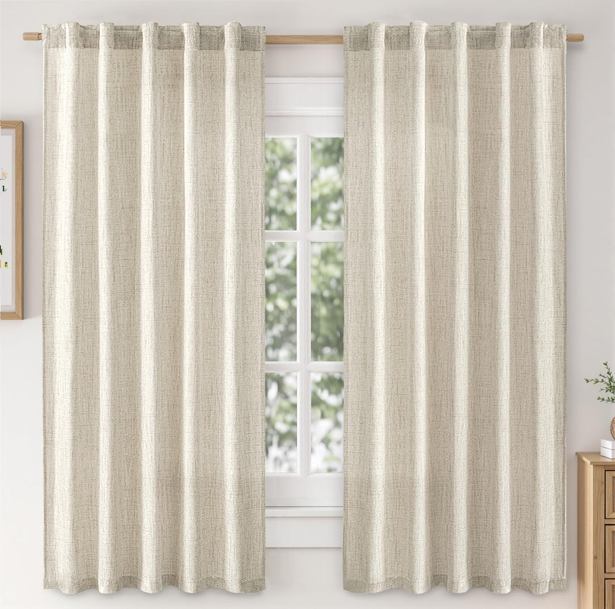 MIULEE 36 Inch Linen Textured Sheer Cafe Curtains Kitchen Window Tan Beige