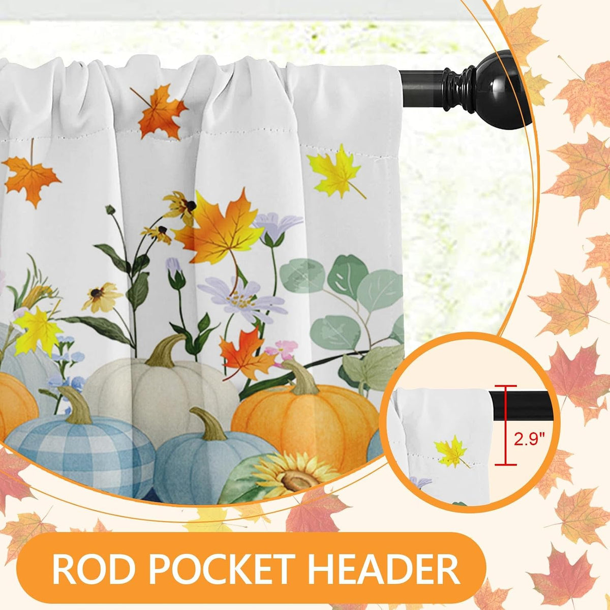 Arttown Fall Kitchen Curtains Sets for Windows, 52x36 Inch, Maple Pumpkins