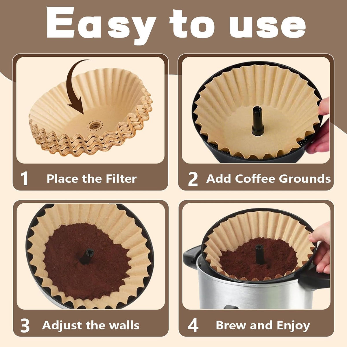 Unbleached Paper Coffee Filters for Hamilton Beach 45 Cup Coffee Urn,Large,Upgraded Thickened coffee filter paper, no residue, smoother taste.for 30 40 50 Cup Coffee Maker (100)