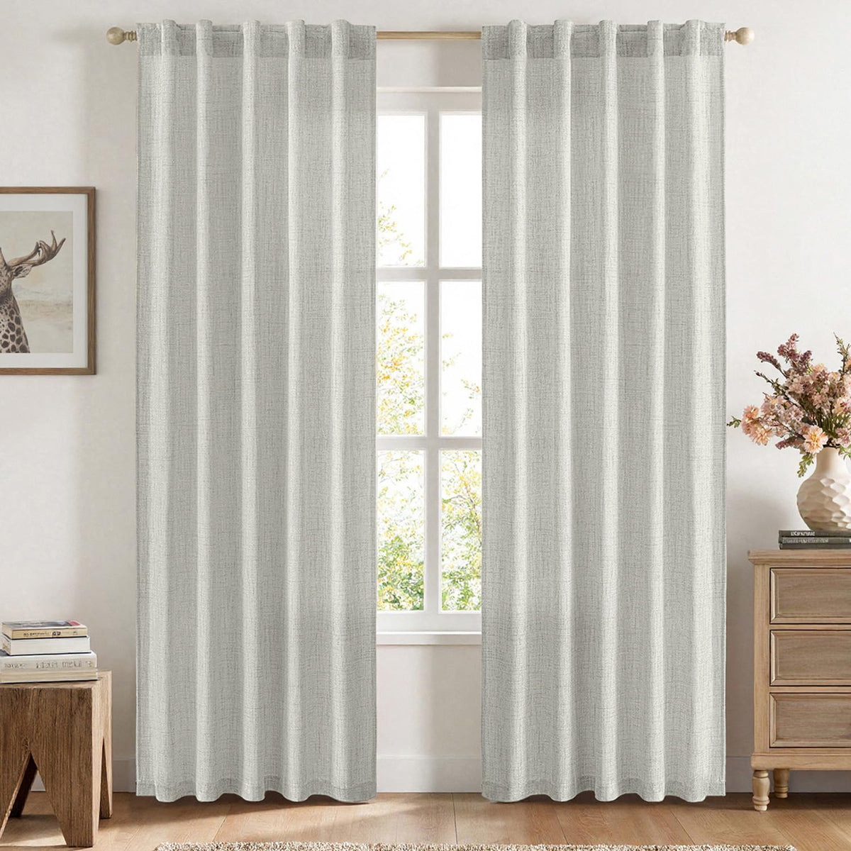 MIULEE 36 Inch Linen Textured Sheer Cafe Curtains Kitchen Window Tan Beige