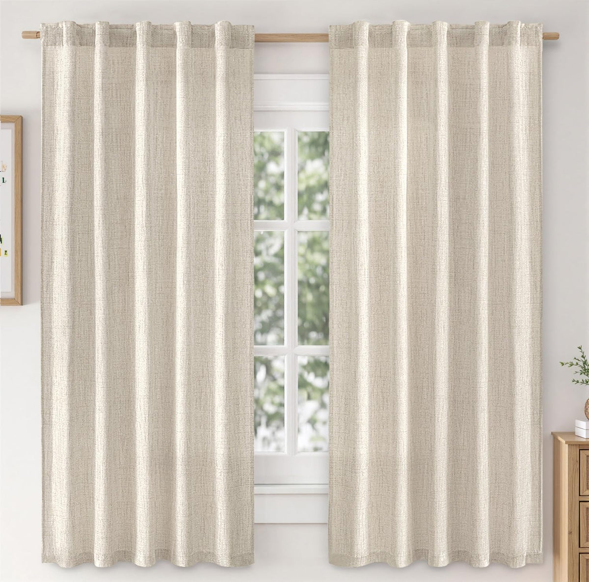 MIULEE 36 Inch Linen Textured Sheer Cafe Curtains Kitchen Window Tan Beige
