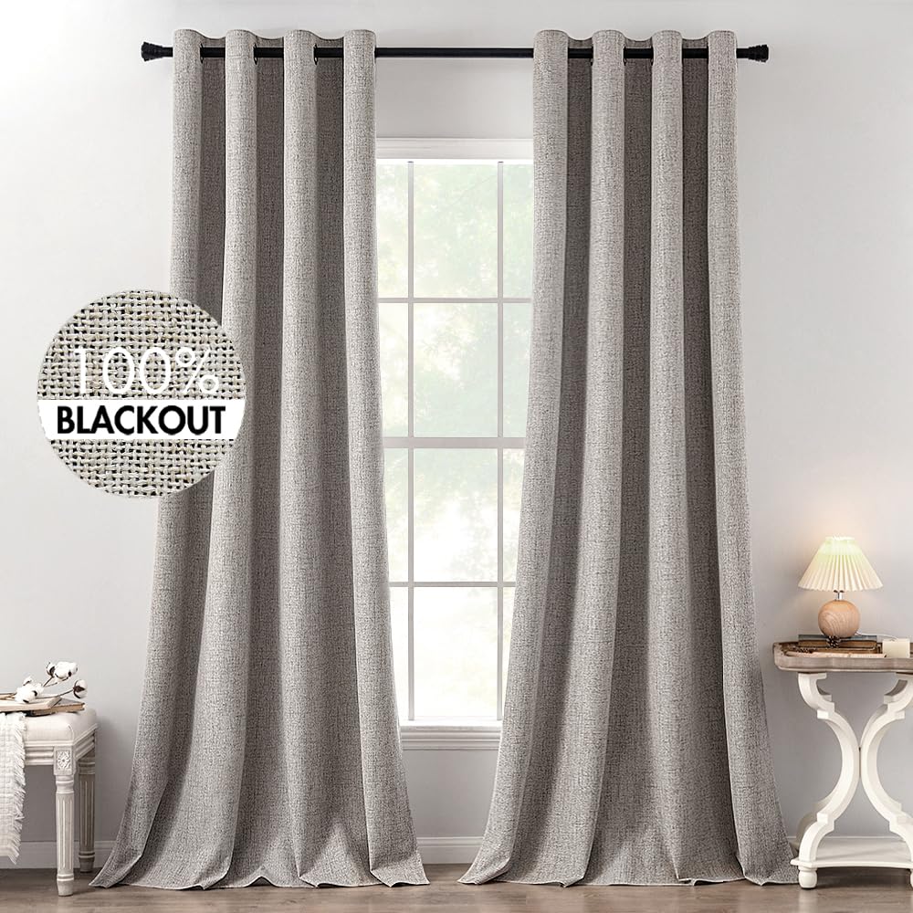 MIULEE 100% Blackout Linen Curtains for Bedroom 52x54 Inches Natural Beige