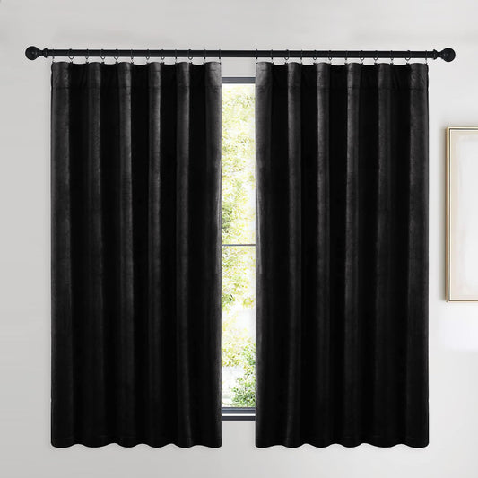 NICETOWN Black Out Velvet Curtains 63 inches Long for Kitchen