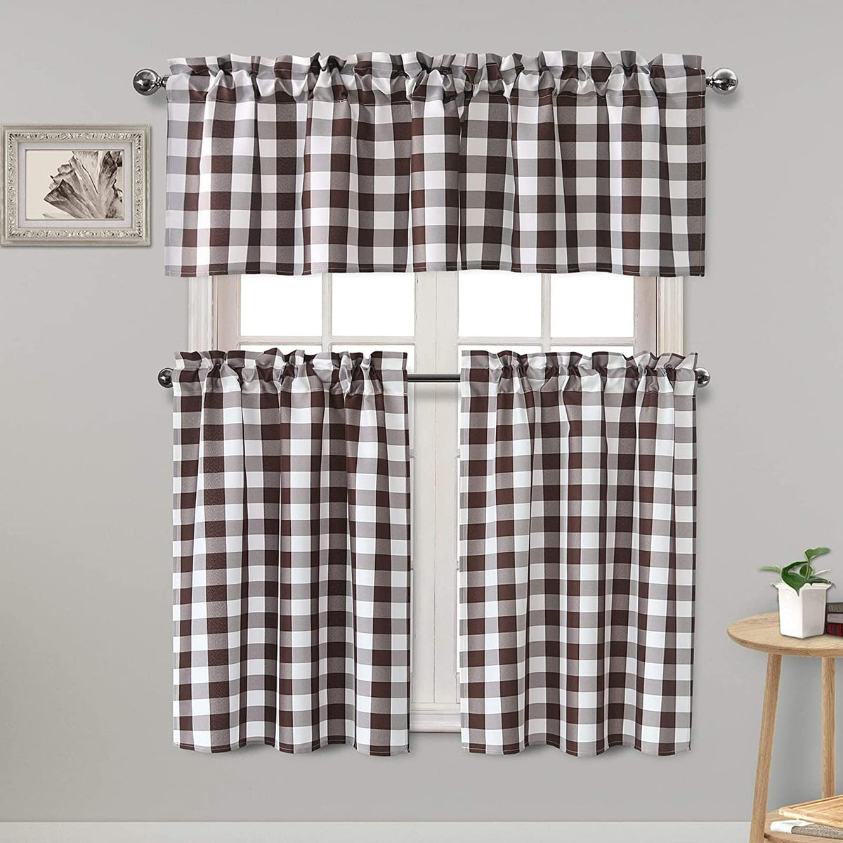Hiasan 3 Piece Semi Sheer Curtains, Black and White