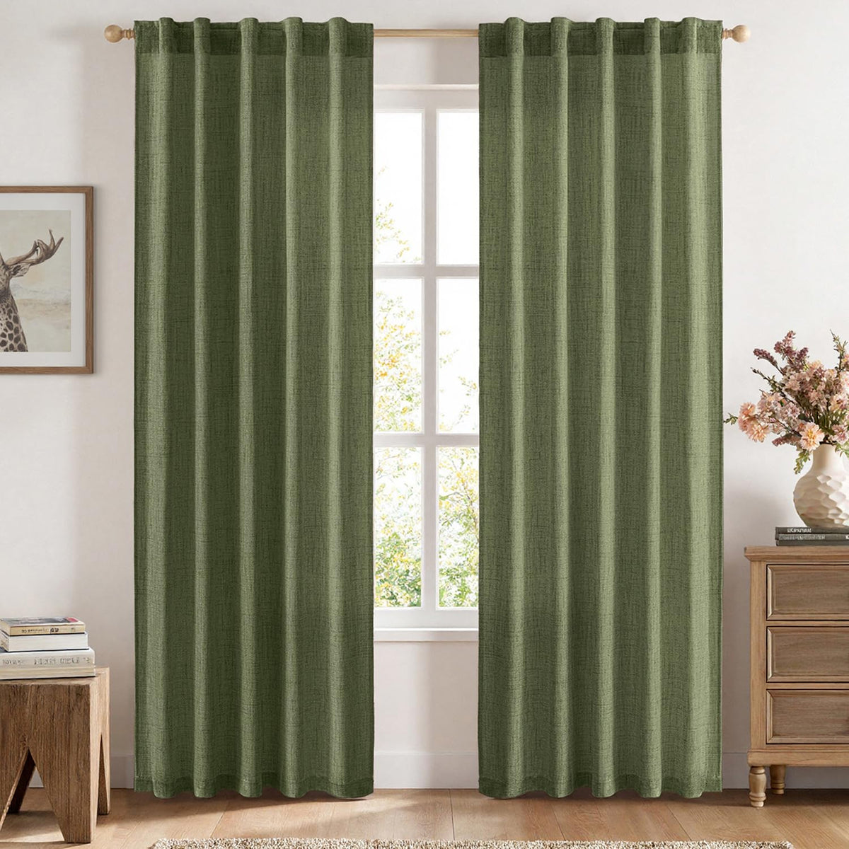 MIULEE 36 Inch Linen Textured Sheer Cafe Curtains Kitchen Window Tan Beige