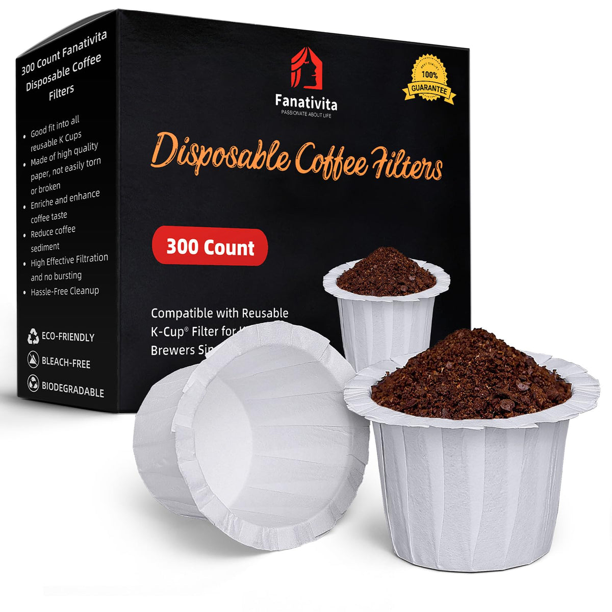 Fanativita 200ct Disposable Coffee Filters for Reusable K Cups, White