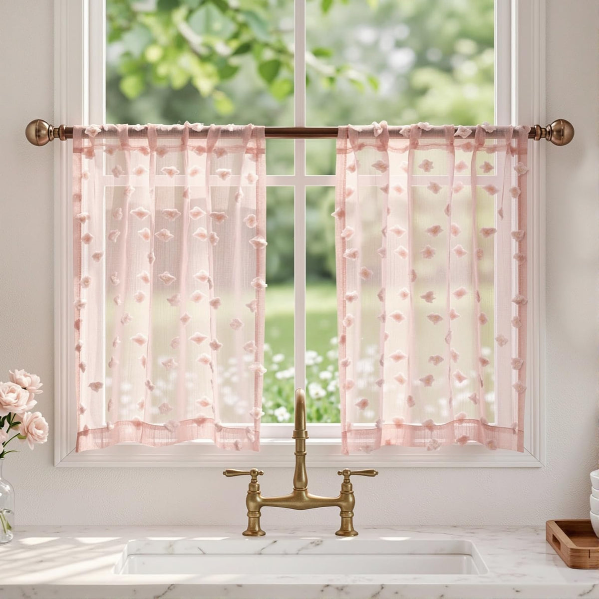 MYSKY HOME White Sheer Curtains 36 inch Length for Small Window,2 Panels