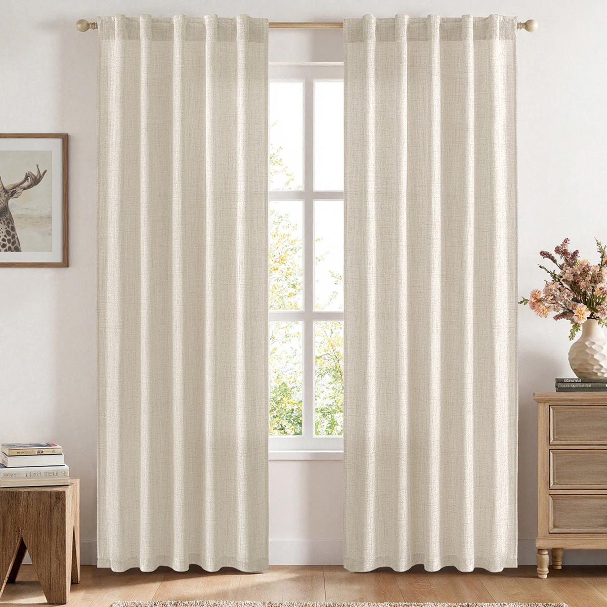 MIULEE 36 Inch Linen Textured Sheer Cafe Curtains Kitchen Window Tan Beige