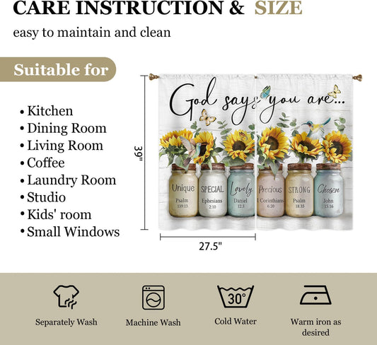Farmhouse Sunflower Kitchen Curtain Rustic Small Short Cafe Window Curtains Country Wooden Barn Inspirational Bathroom Window Drapes Treatment Tier Curtains 2 Panels (27.5x39 Inch)