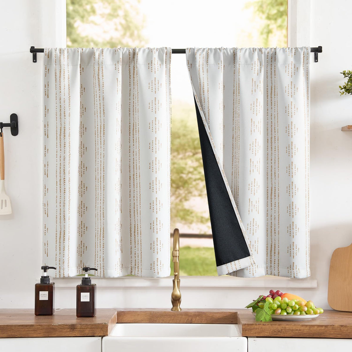 jinchan Blackout Kitchen Tier Curtains 36 Inch Rod Pocket Blue on Beige