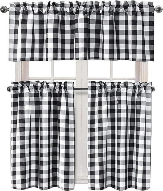 Hiasan 3 Piece Semi Sheer Curtains, Black and White