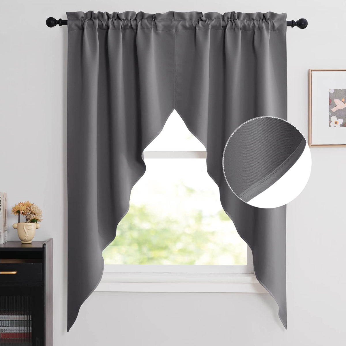 NICETOWN Burgundy Swag Curtains for Kitchen Over Sink 36 x 63 inches Long