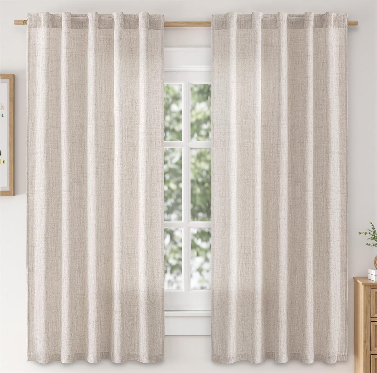 MIULEE 36 Inch Linen Textured Sheer Cafe Curtains Kitchen Window Tan Beige
