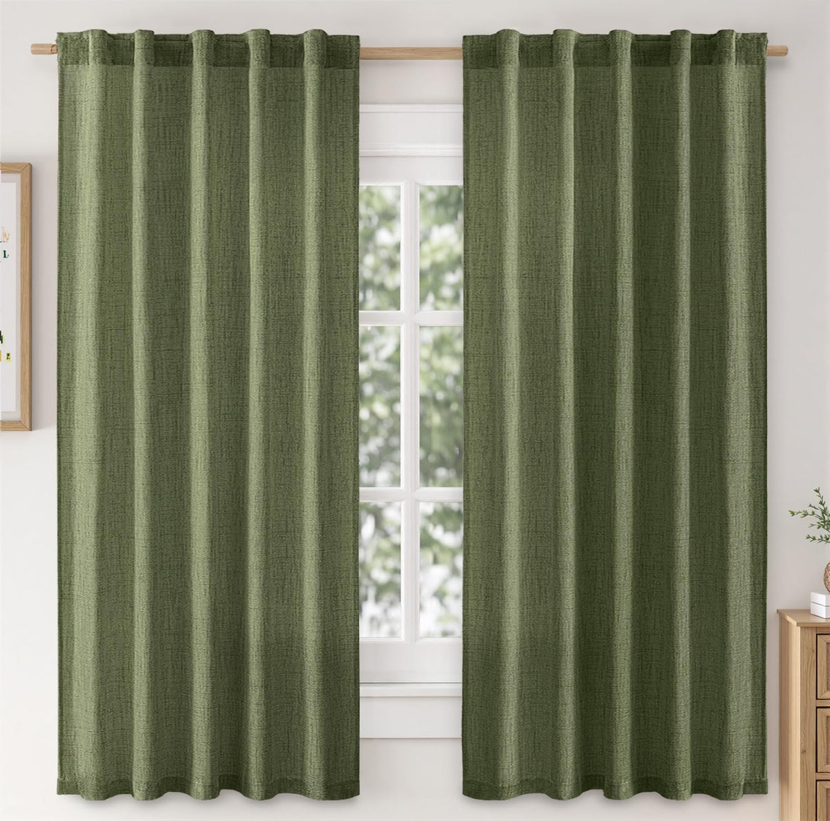 MIULEE 36 Inch Linen Textured Sheer Cafe Curtains Kitchen Window Tan Beige