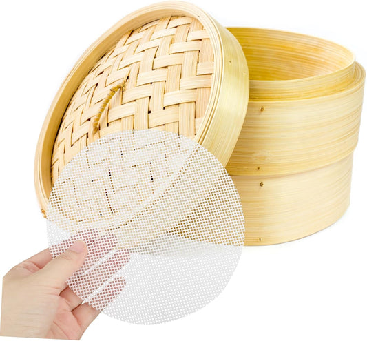 LABRIMP 10pcs Food-grade Silicone Steamer Mats Reusable Round Dumpling Pads for Steamed Buns for Dim Sum and Steaming Tub Use