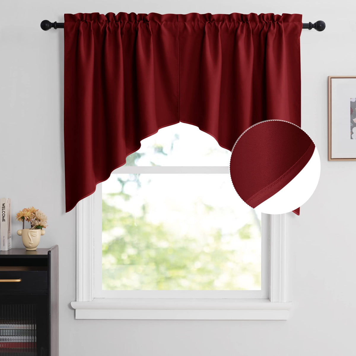 NICETOWN Burgundy Swag Curtains for Kitchen Over Sink 36 x 63 inches Long