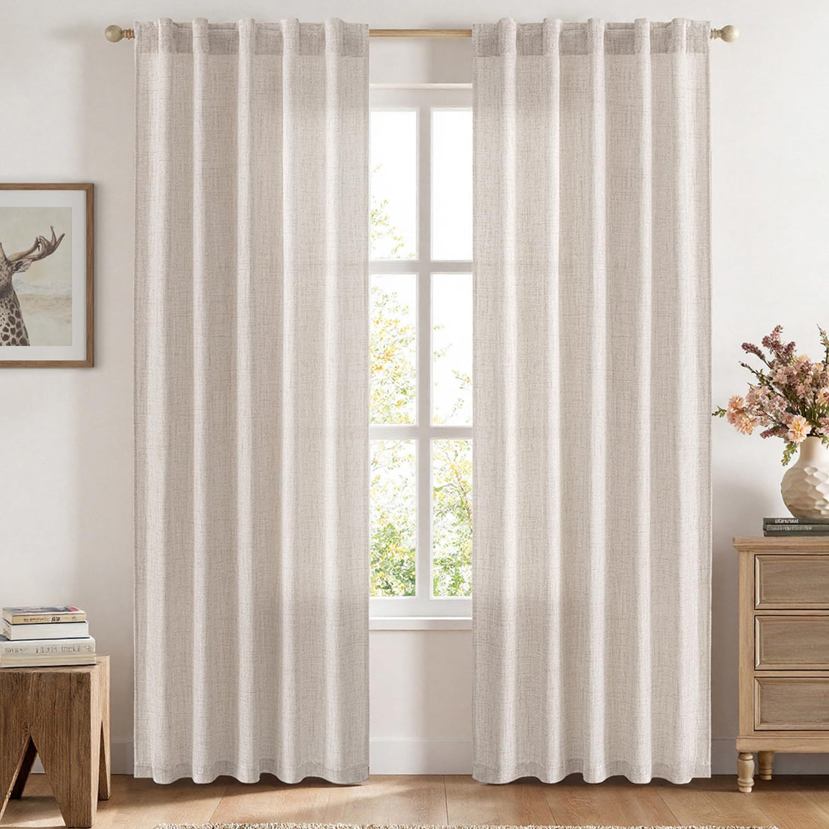 MIULEE 36 Inch Linen Textured Sheer Cafe Curtains Kitchen Window Tan Beige