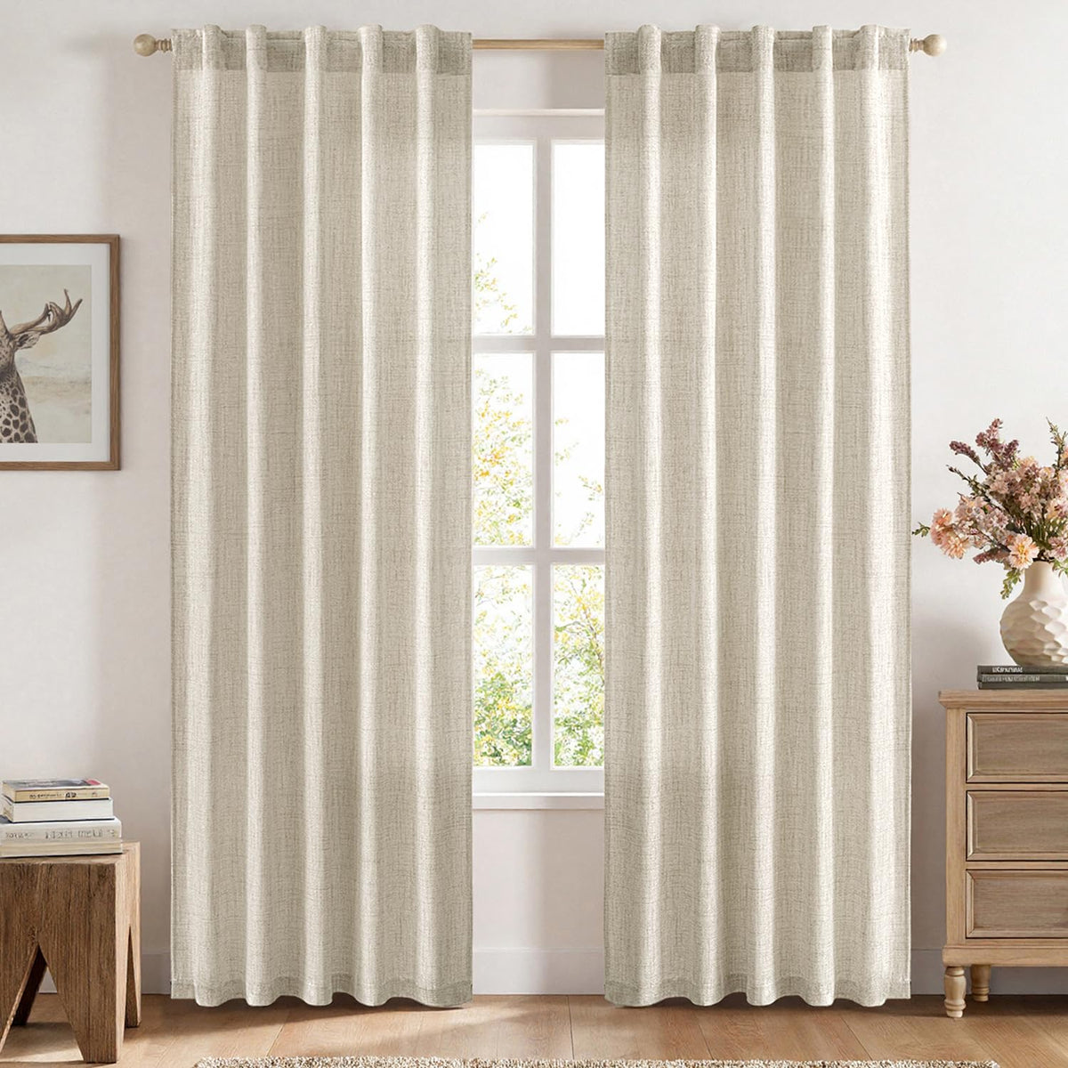 MIULEE 36 Inch Linen Textured Sheer Cafe Curtains Kitchen Window Tan Beige