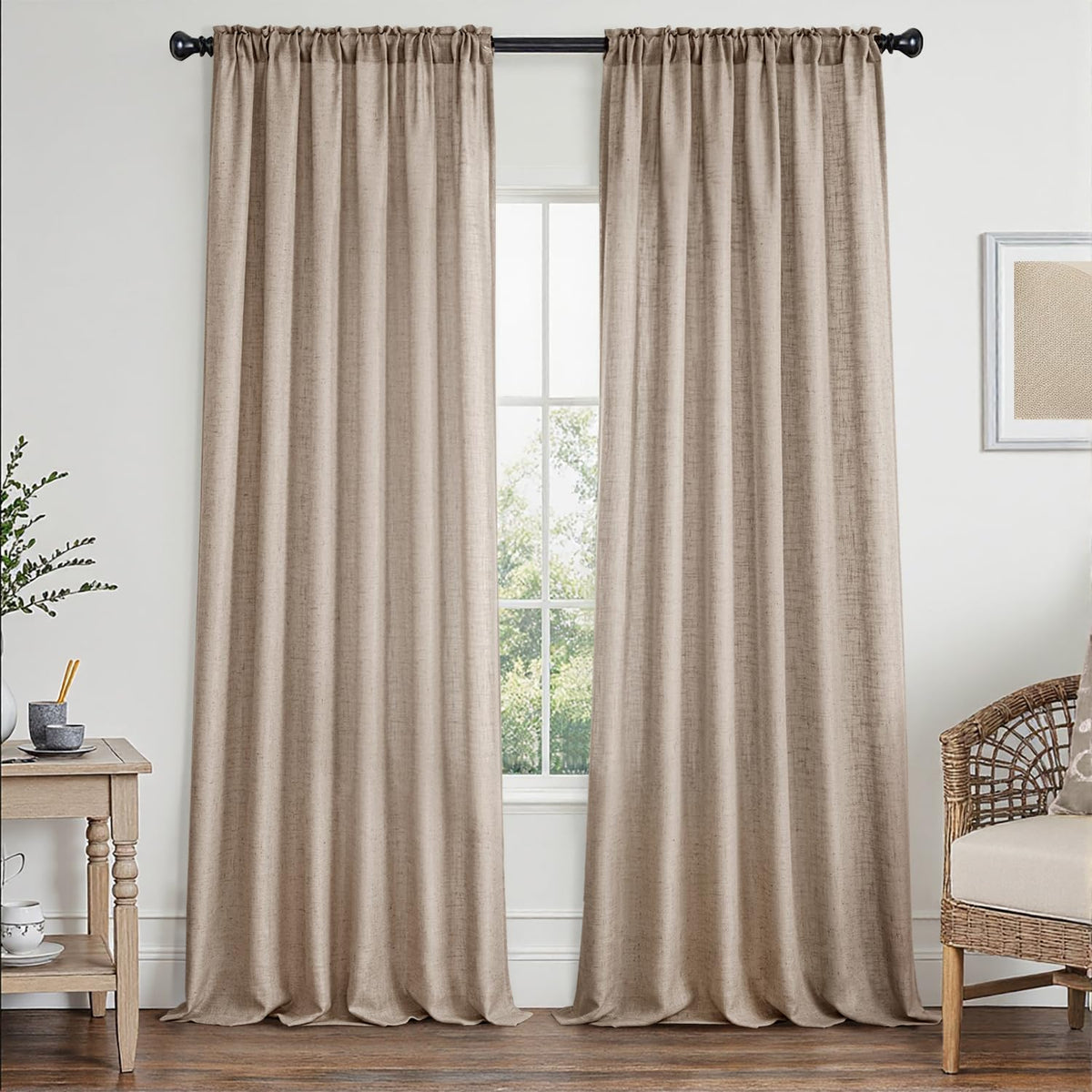 MIULEE Spring Linen Textured Kitchen Window Curtains over Sink 24 Inch Length Semi Sheer Farmhouse Small Curtains for Cafe Bathroom Basement, Short Rod Pocket Tier Curtains 2 Panels W26XL24 Sage Green