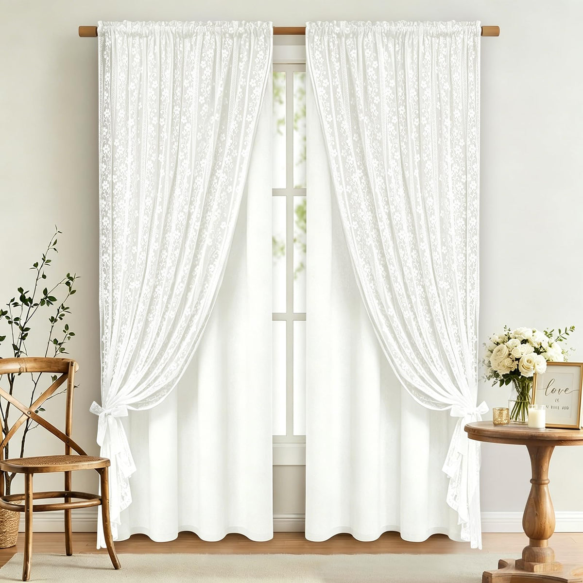 ASPMIZ Linen Kitchen Curtains 36 Inch Length, Double Layered Window Curtain 2 Panel Sets Rod Pocket Short Curtains for Kitchen, Farmhouse Window Treatment Tiers for Bathroom, Cafe, Beige
