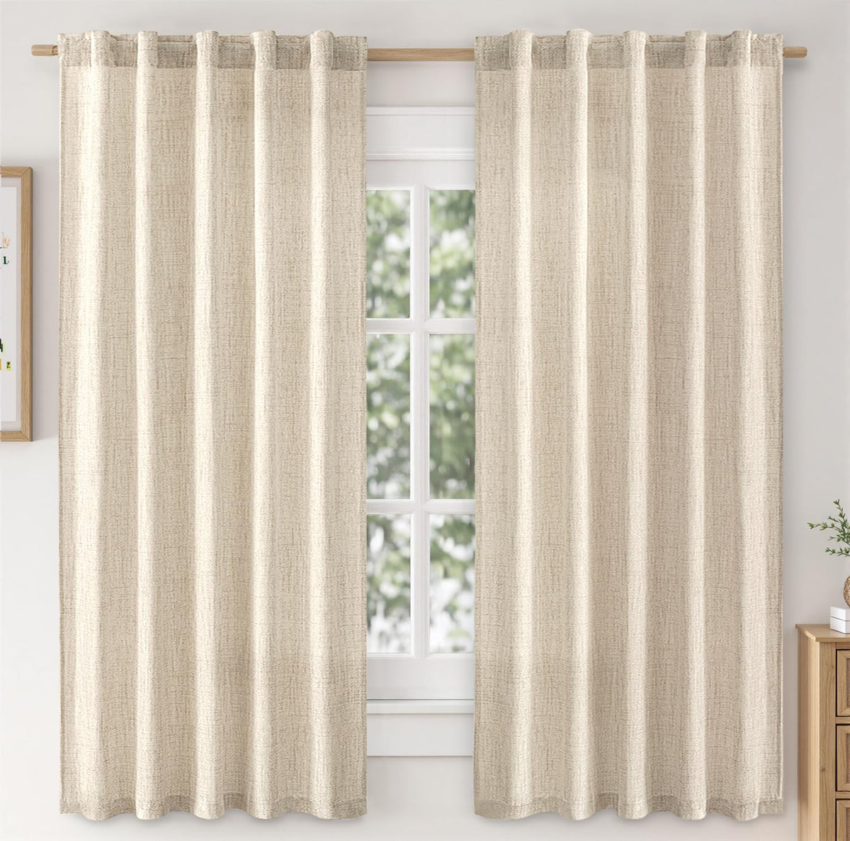 MIULEE 36 Inch Linen Textured Sheer Cafe Curtains Kitchen Window Tan Beige