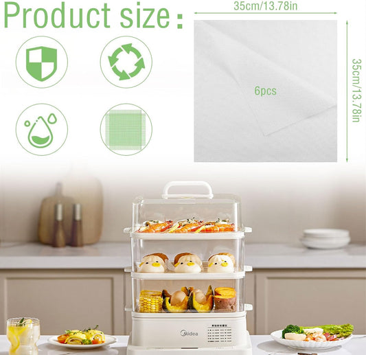 6pcs Reusable Food Grade Silicone Steamer Liners Mesh Non -Stick Steamed Square Shape Baking Pastry Dim Sum Steamer Papers Bamboo Dumpling Mat (Square)