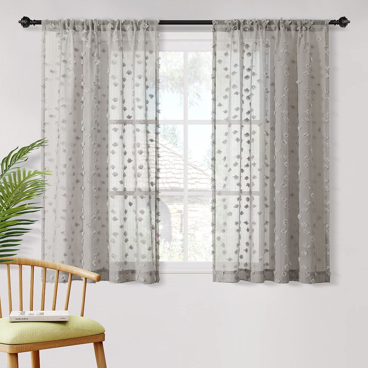 MYSKY HOME White Sheer Curtains 36 inch Length for Small Window,2 Panels