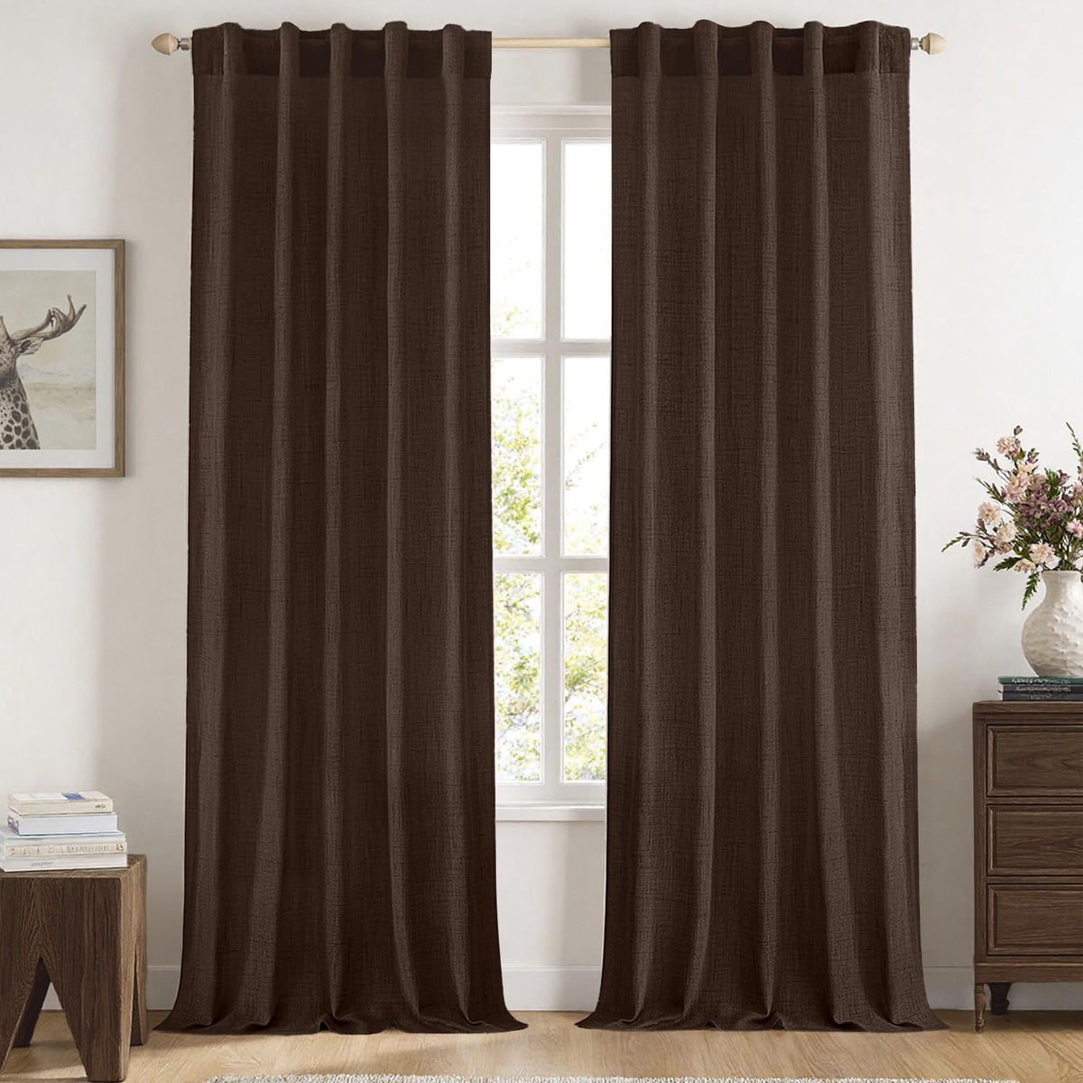 MIULEE 36 Inch Linen Textured Sheer Cafe Curtains Kitchen Window Tan Beige