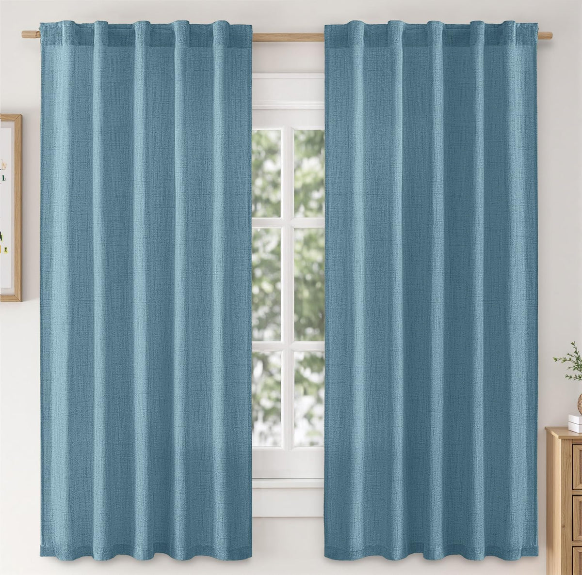 MIULEE 36 Inch Linen Textured Sheer Cafe Curtains Kitchen Window Tan Beige