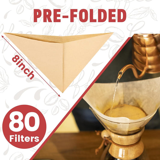 Pre-Folded Unbleached Cone Coffee Filters – Premium Thick Paper, Compatible with Pour-Over Coffee Makers (80 Filters)