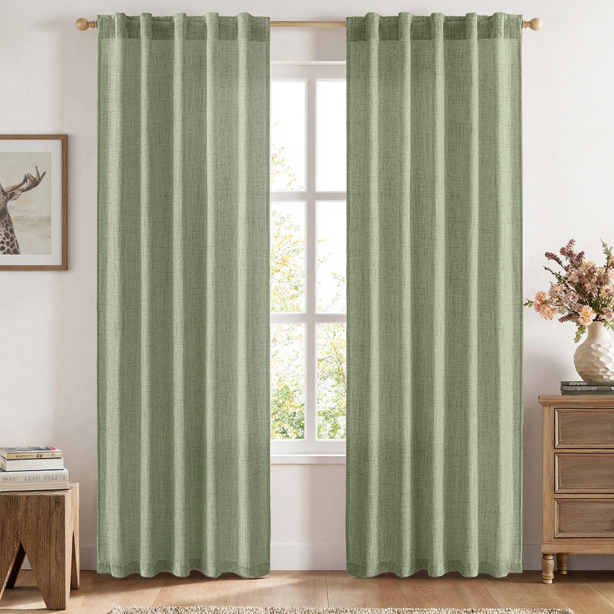 MIULEE 36 Inch Linen Textured Sheer Cafe Curtains Kitchen Window Tan Beige